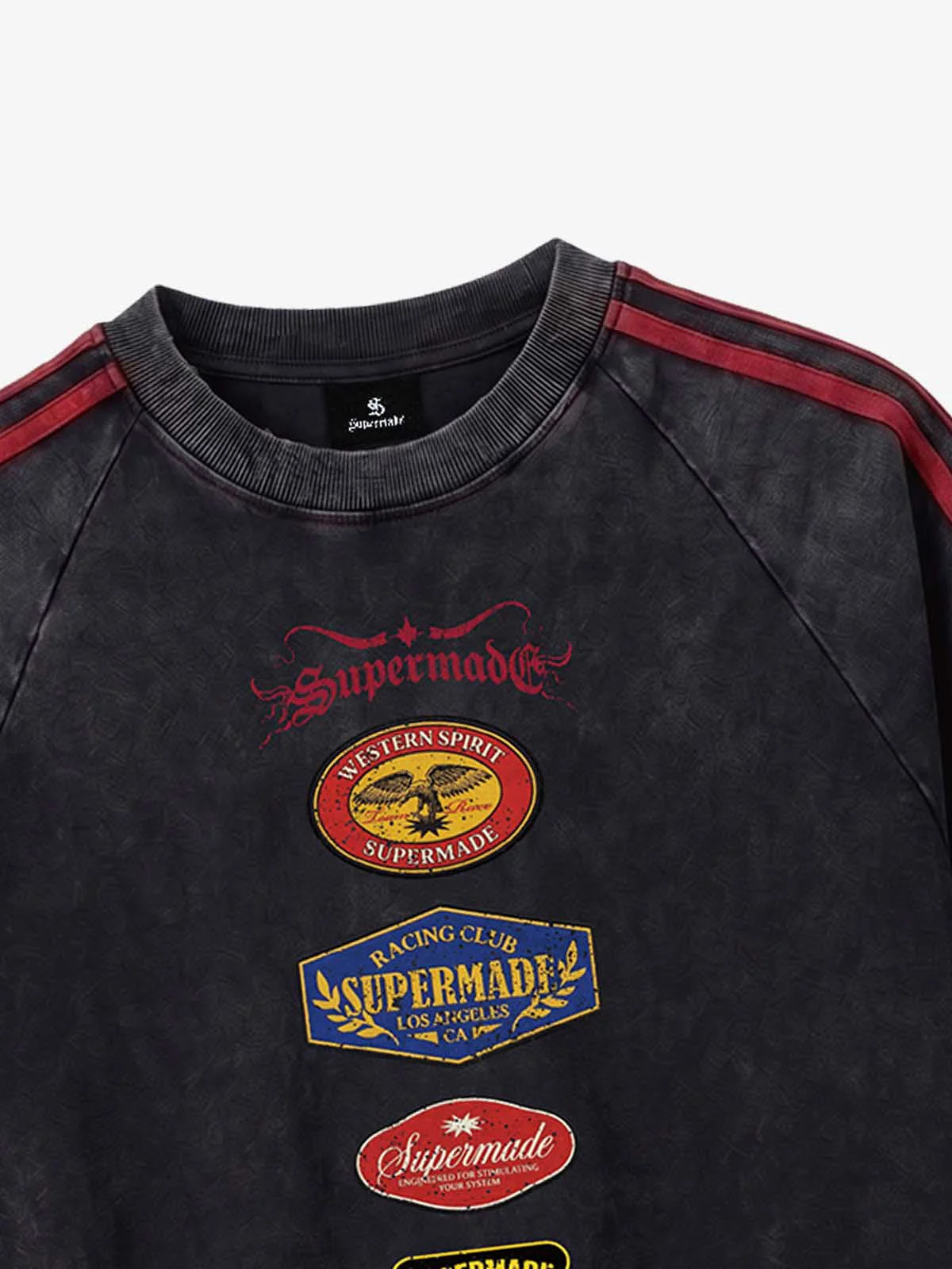 Washed Moto Graphic Distressed Raglan T-Shirt - Image 6