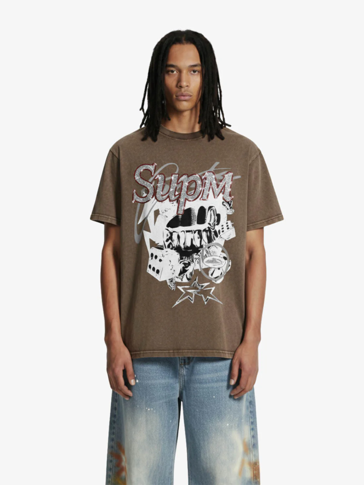Washed Rhinestone Letter Graphic T-Shirt