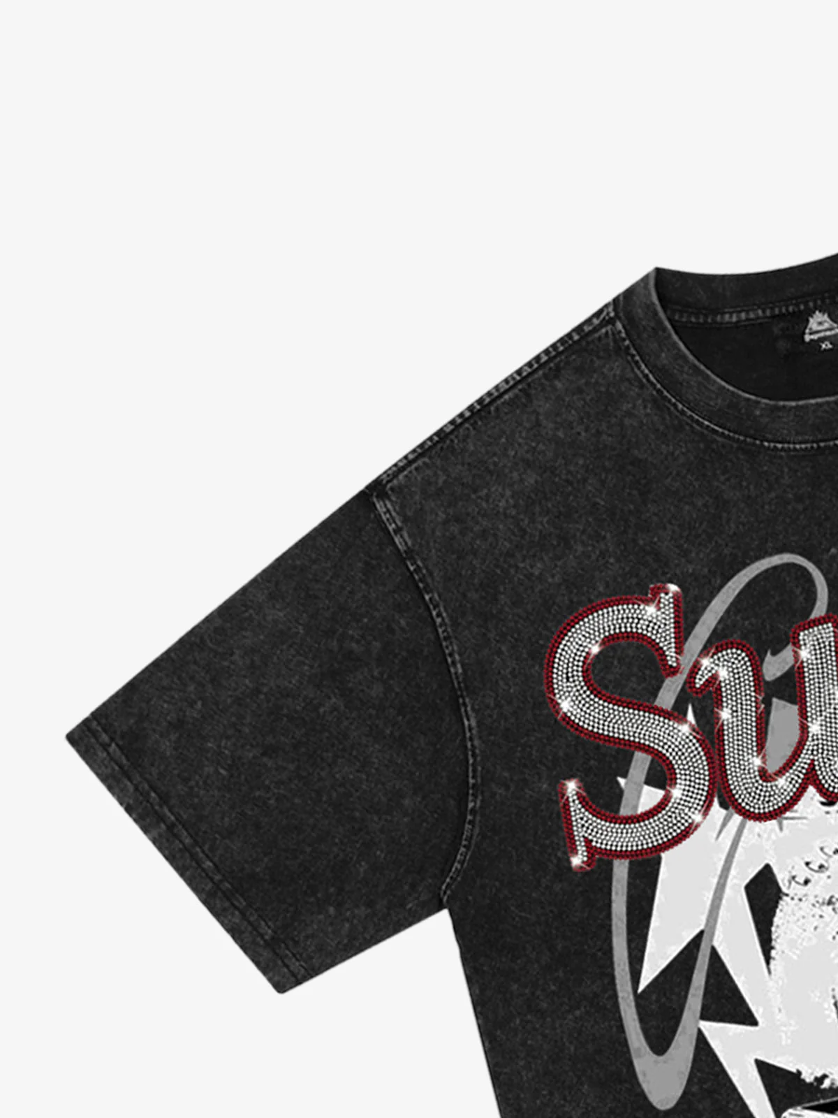 Washed Rhinestone Letter Graphic T-Shirt - Image 10
