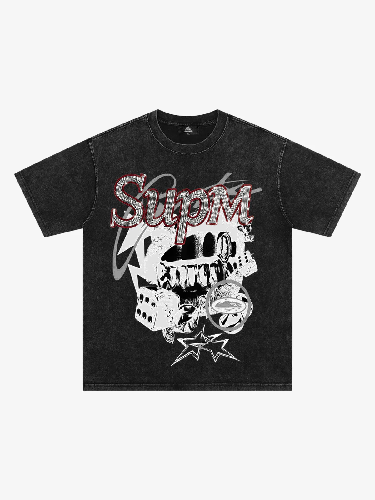 Washed Rhinestone Letter Graphic T-Shirt - Image 2