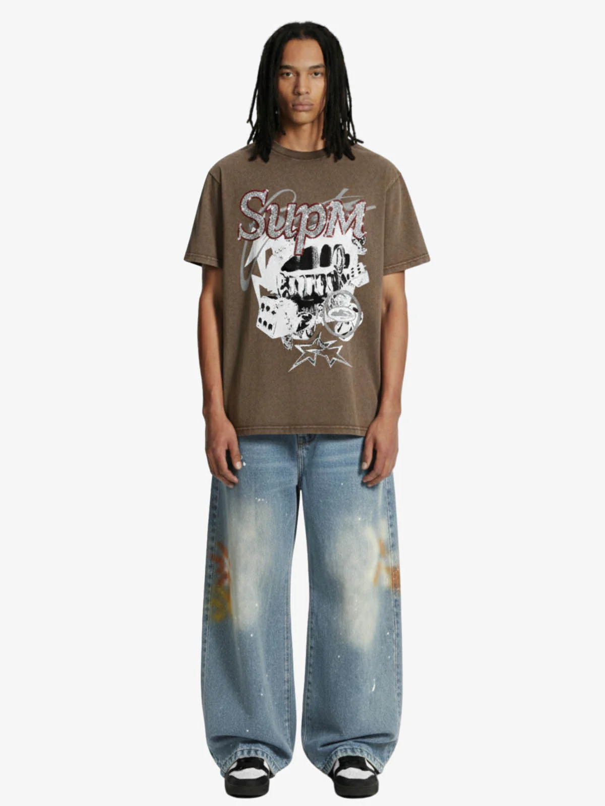 Washed Rhinestone Letter Graphic T-Shirt - Image 3