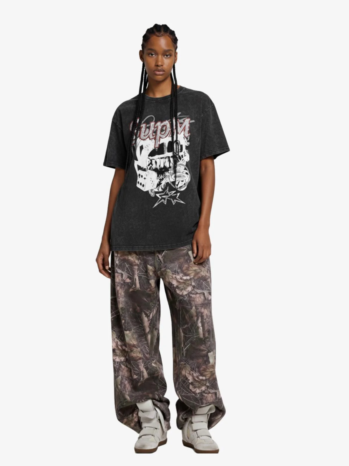 Washed Rhinestone Letter Graphic T-Shirt - Image 4