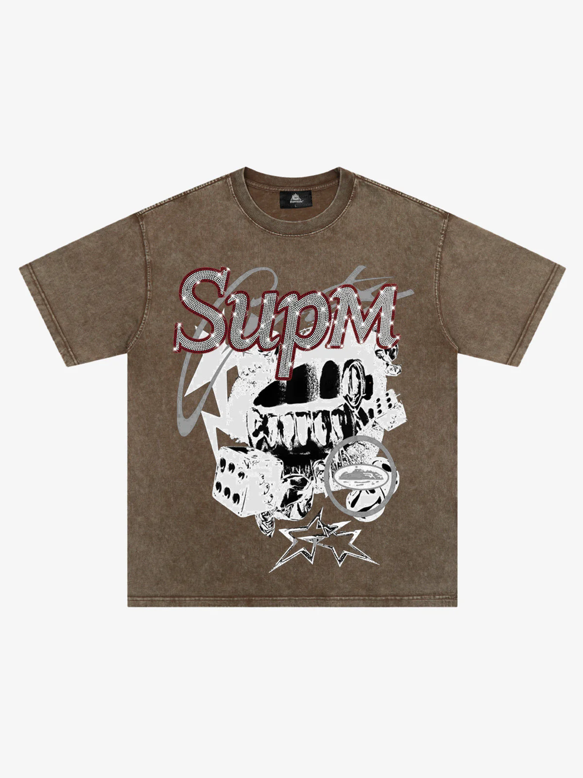 Washed Rhinestone Letter Graphic T-Shirt - Image 6