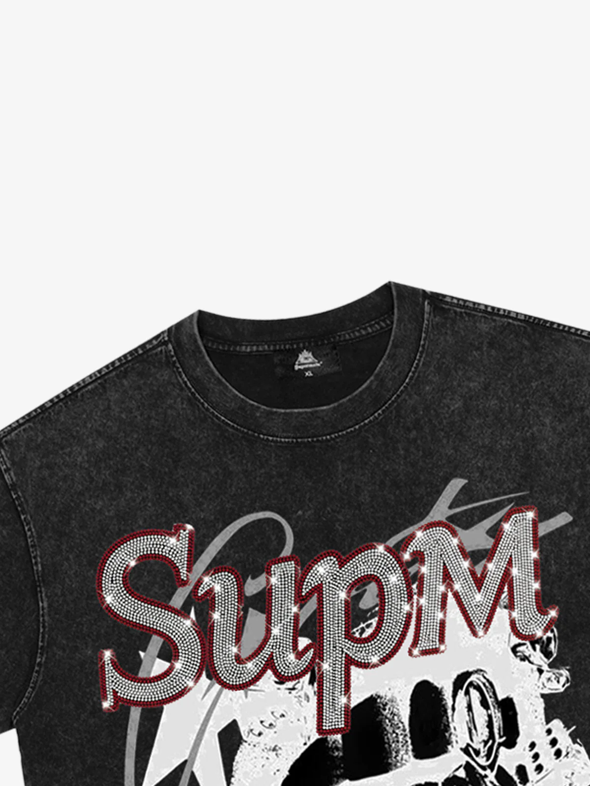 Washed Rhinestone Letter Graphic T-Shirt - Image 9
