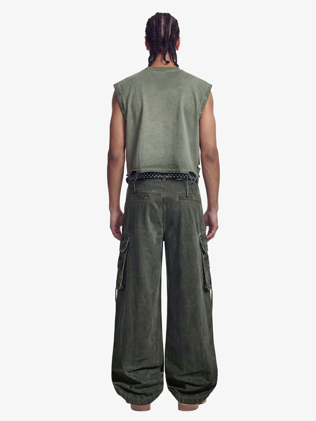 Washed Safety Pin Graphic Cargo Pants - Image 5