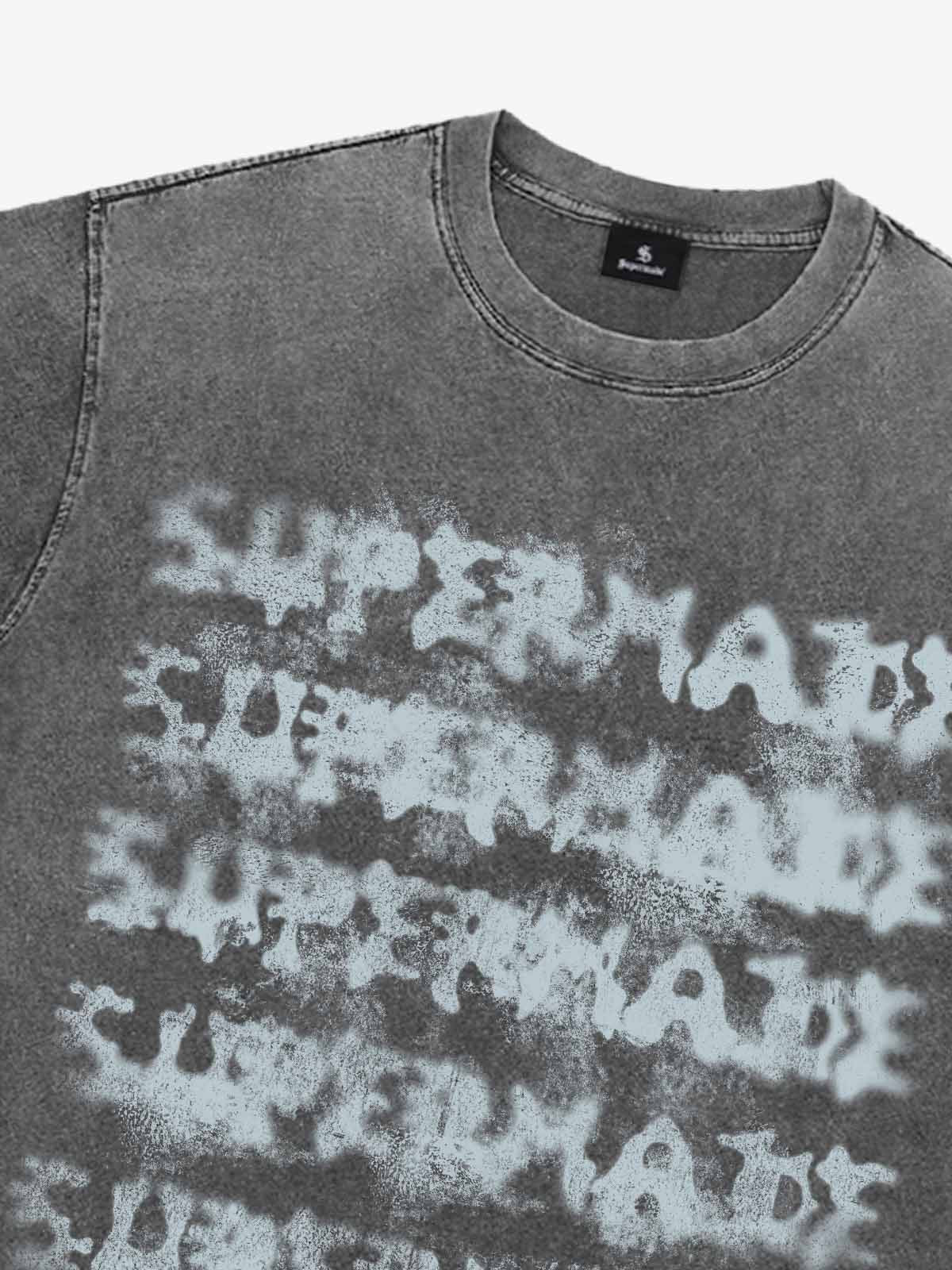 Washed Spray Effect Letter Print T-Shirt - Image 9