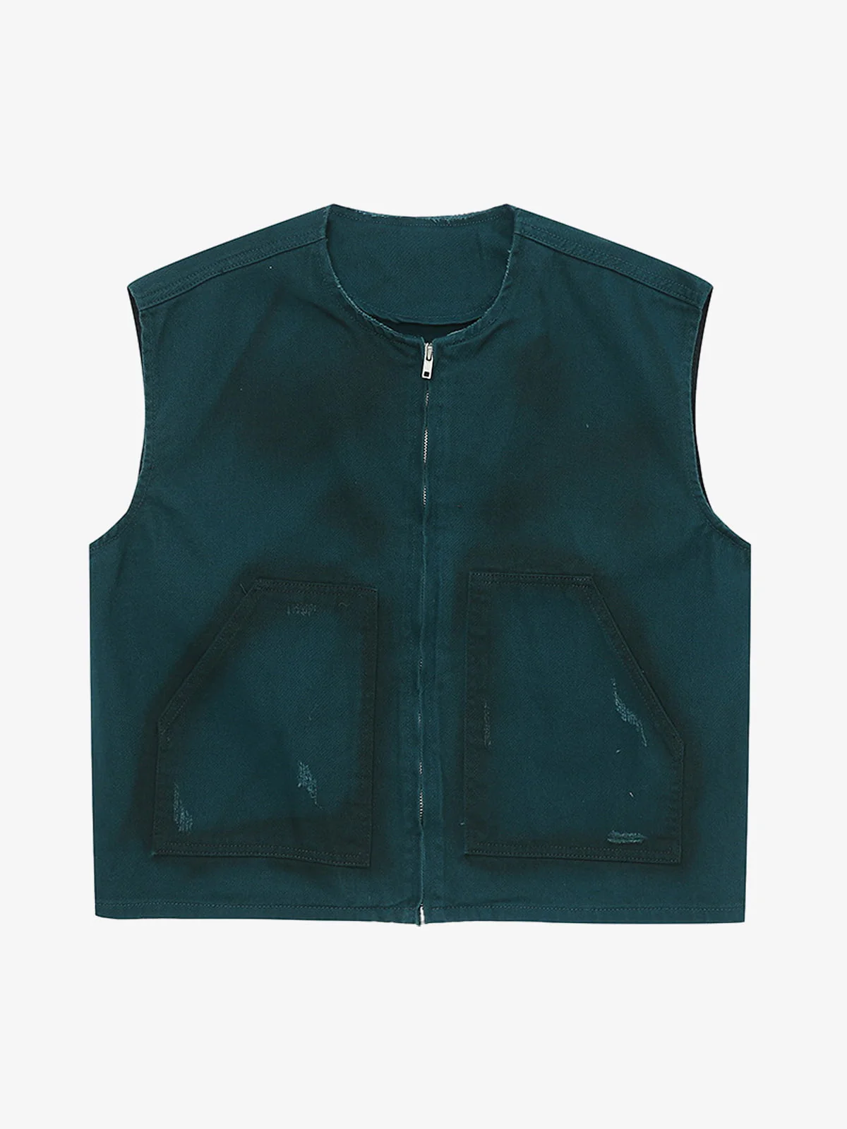 Washed Workwear Zip-Up Denim Vest - Image 2