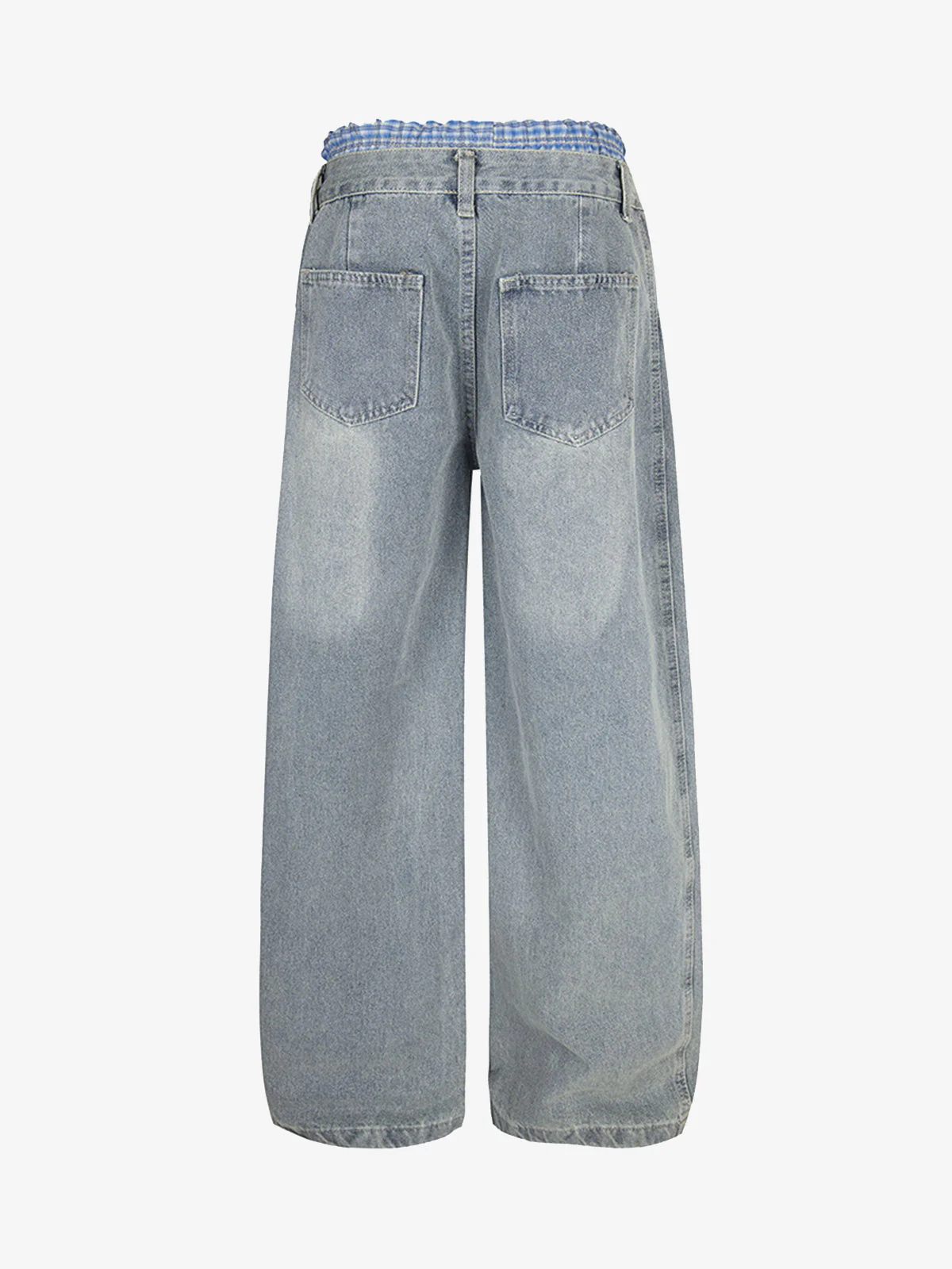 Plaid Double Waist Baggy Jeans - 2505 - Image 2