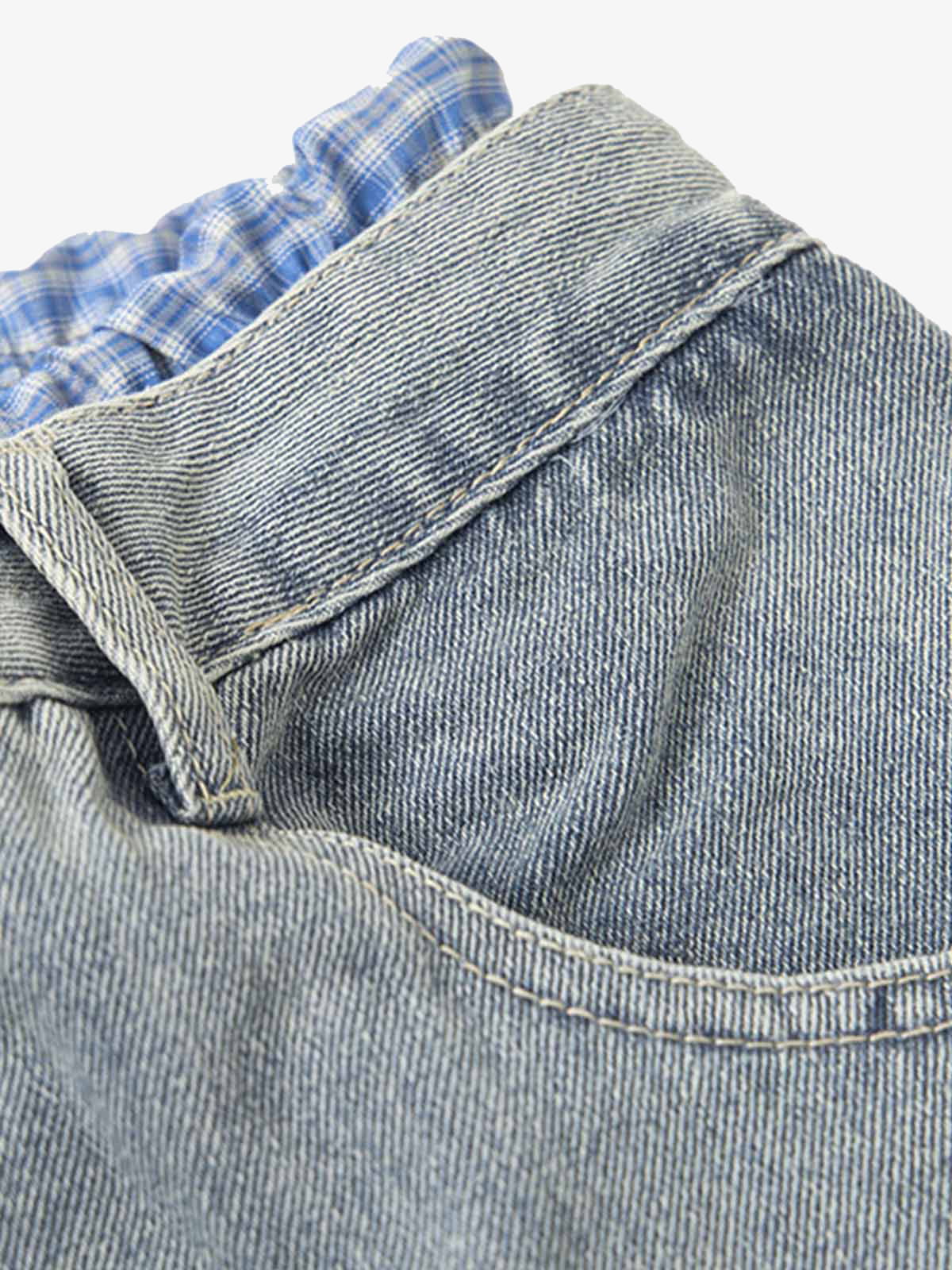 Plaid Double Waist Baggy Jeans - 2505 - Image 4