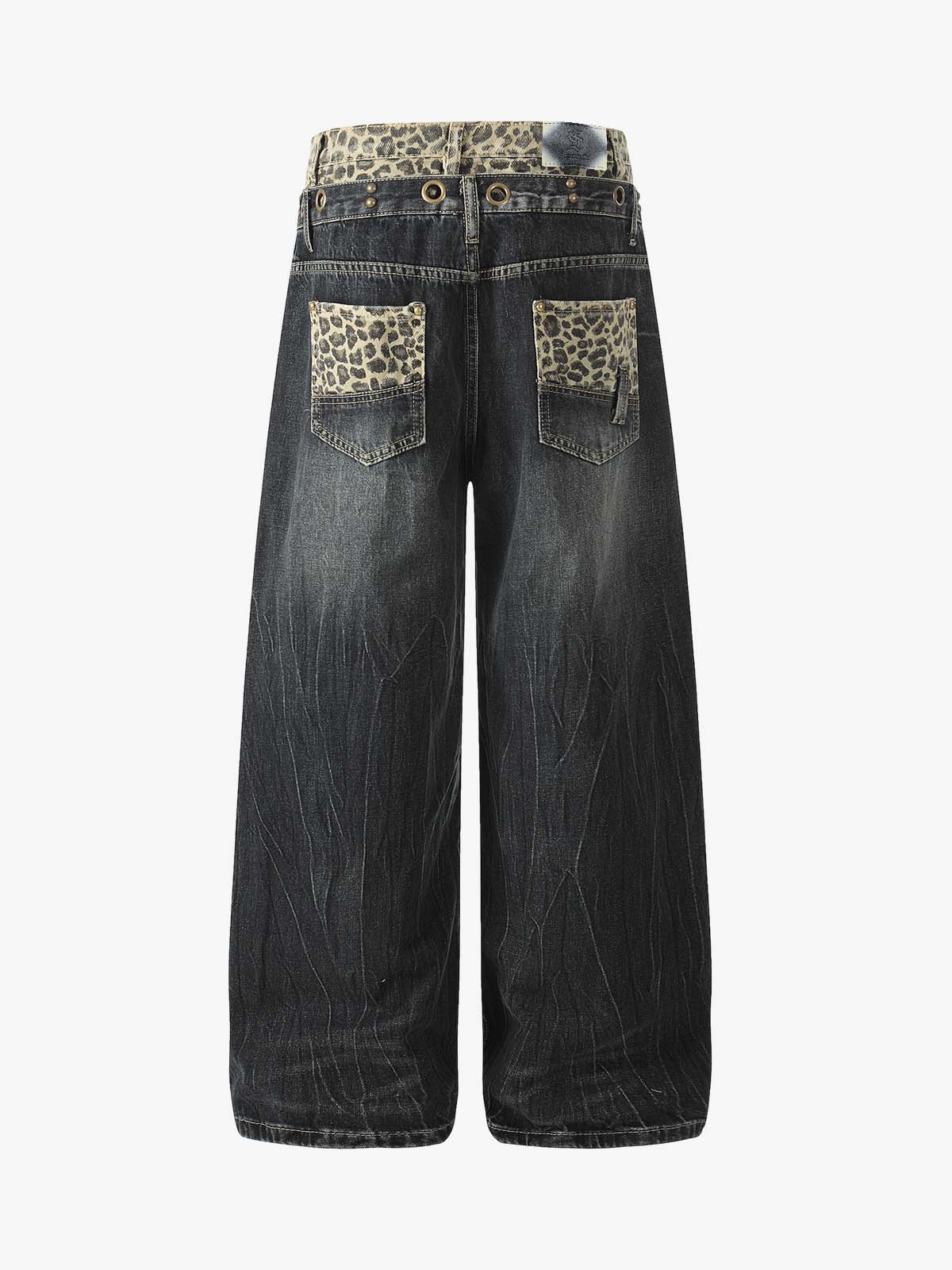 Y2K Double Waistband Leopard Print Wide Leg Jeans - Image 4