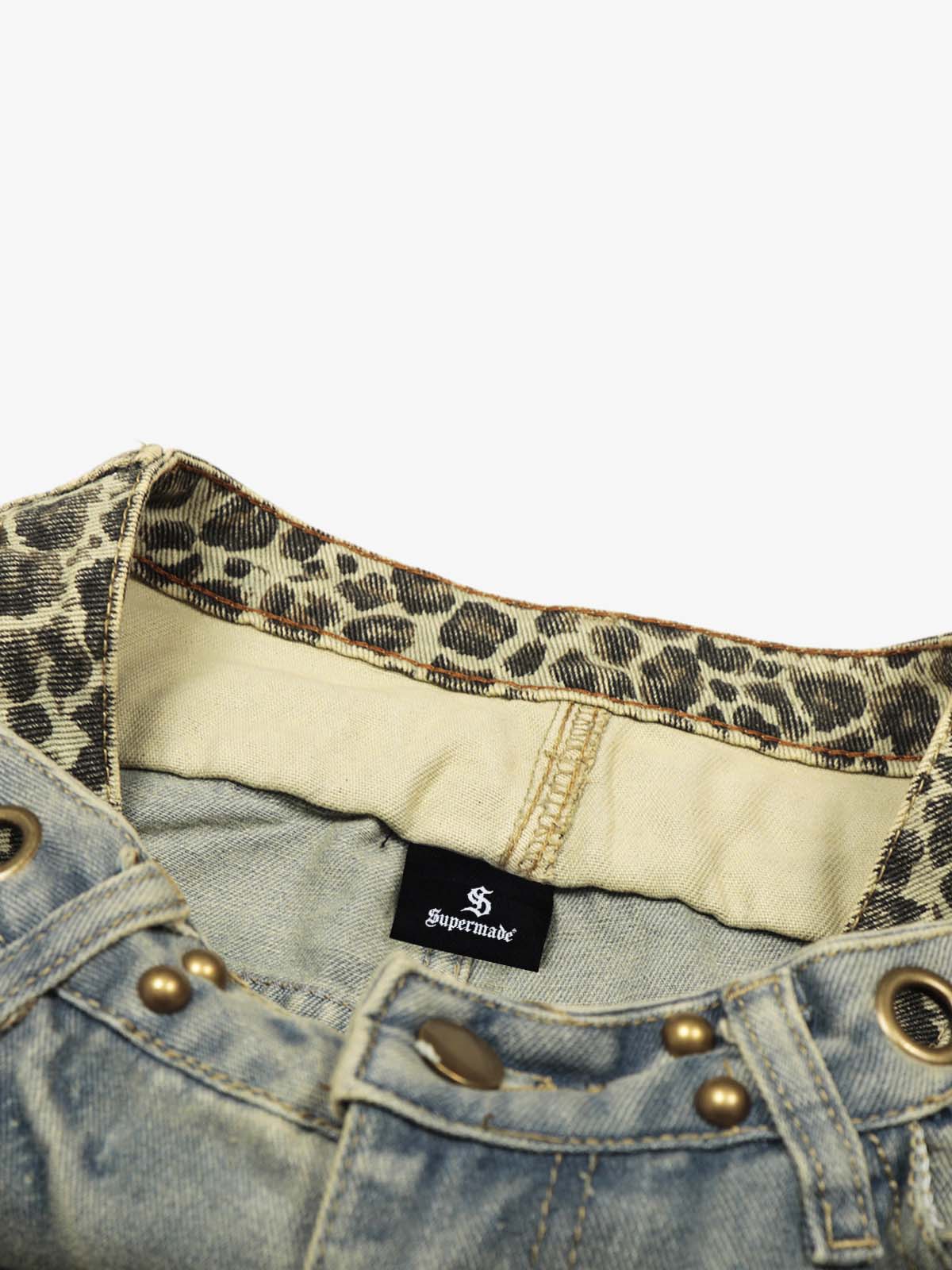 Y2K Double Waistband Leopard Print Wide Leg Jeans - Image 7